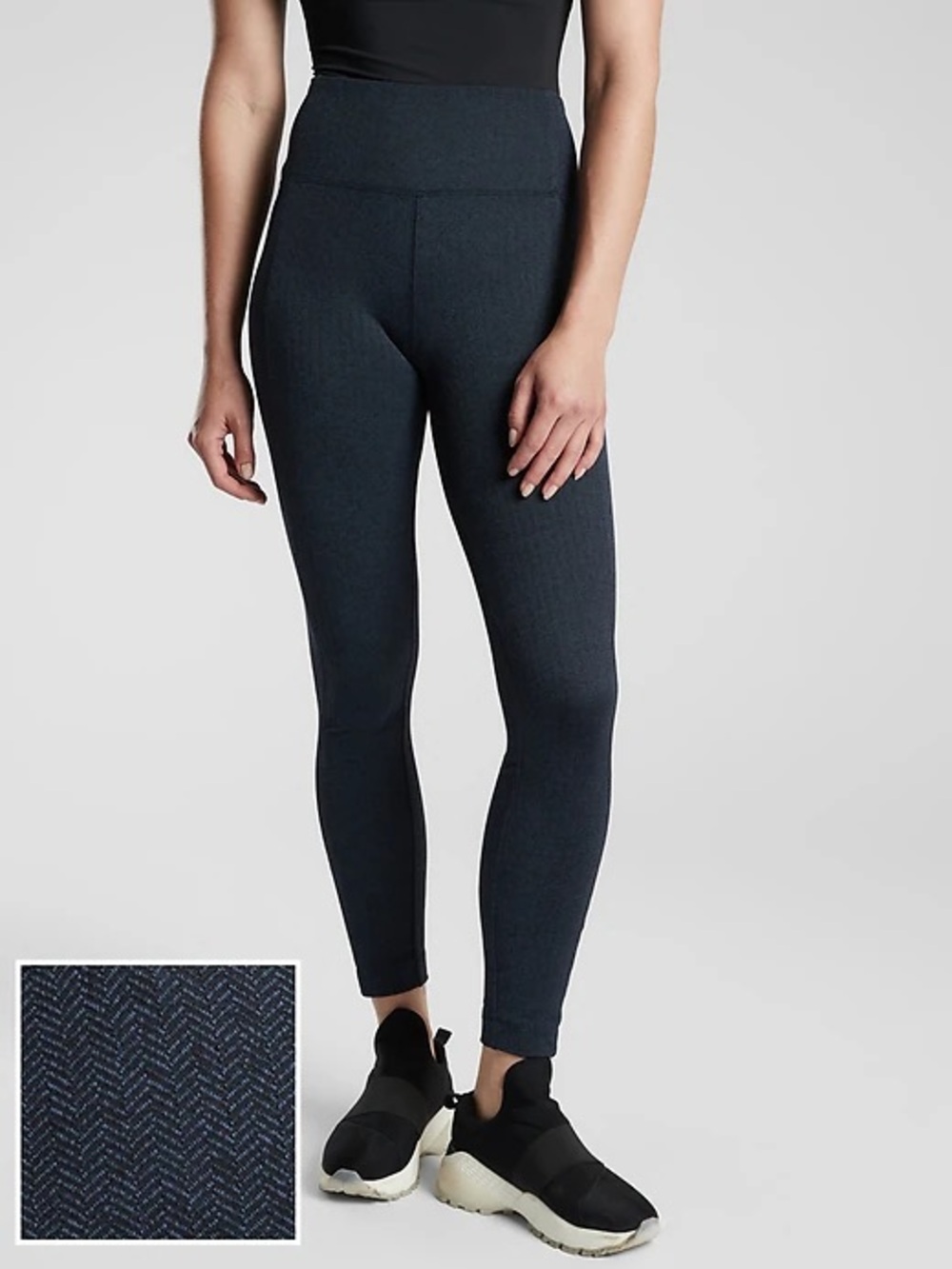 Athleta Dark Navy Delaney Herringbone Tight High-Waist Leggings back pockets M